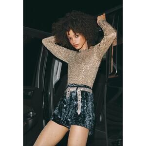 NEW Intimately Free People Rush Sparkly Gold Long Sleeve Top Size Medium Sequins